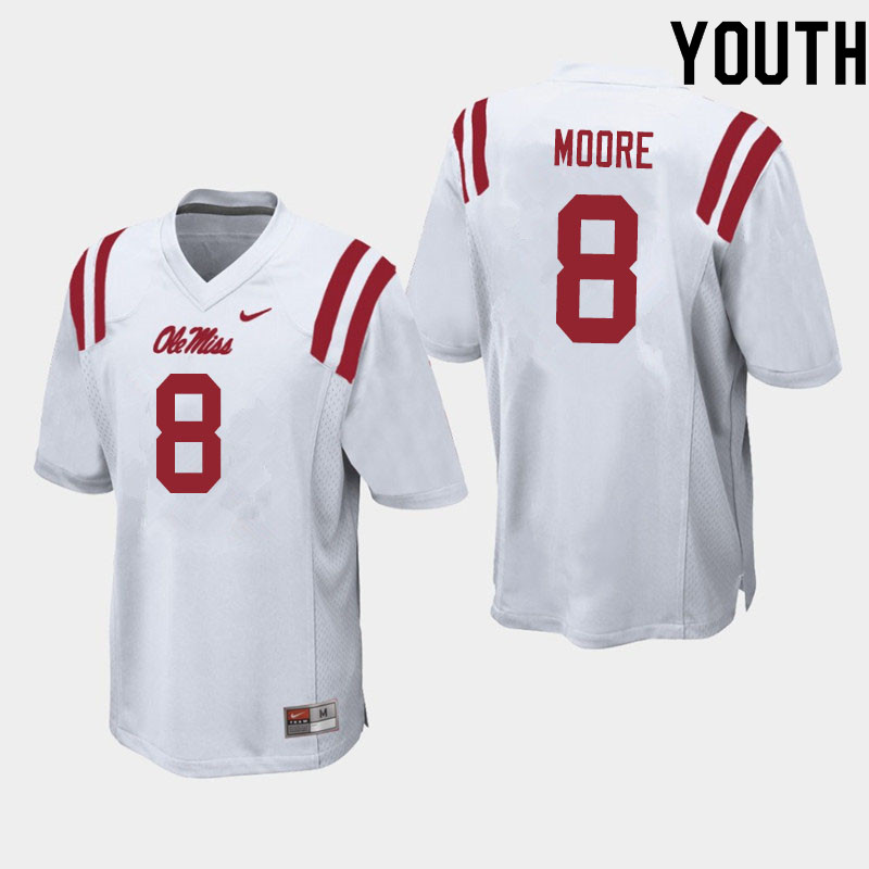 Elijah Moore Ole Miss Rebels NCAA Youth White #8 Stitched Limited College Football Jersey SMR5358FR